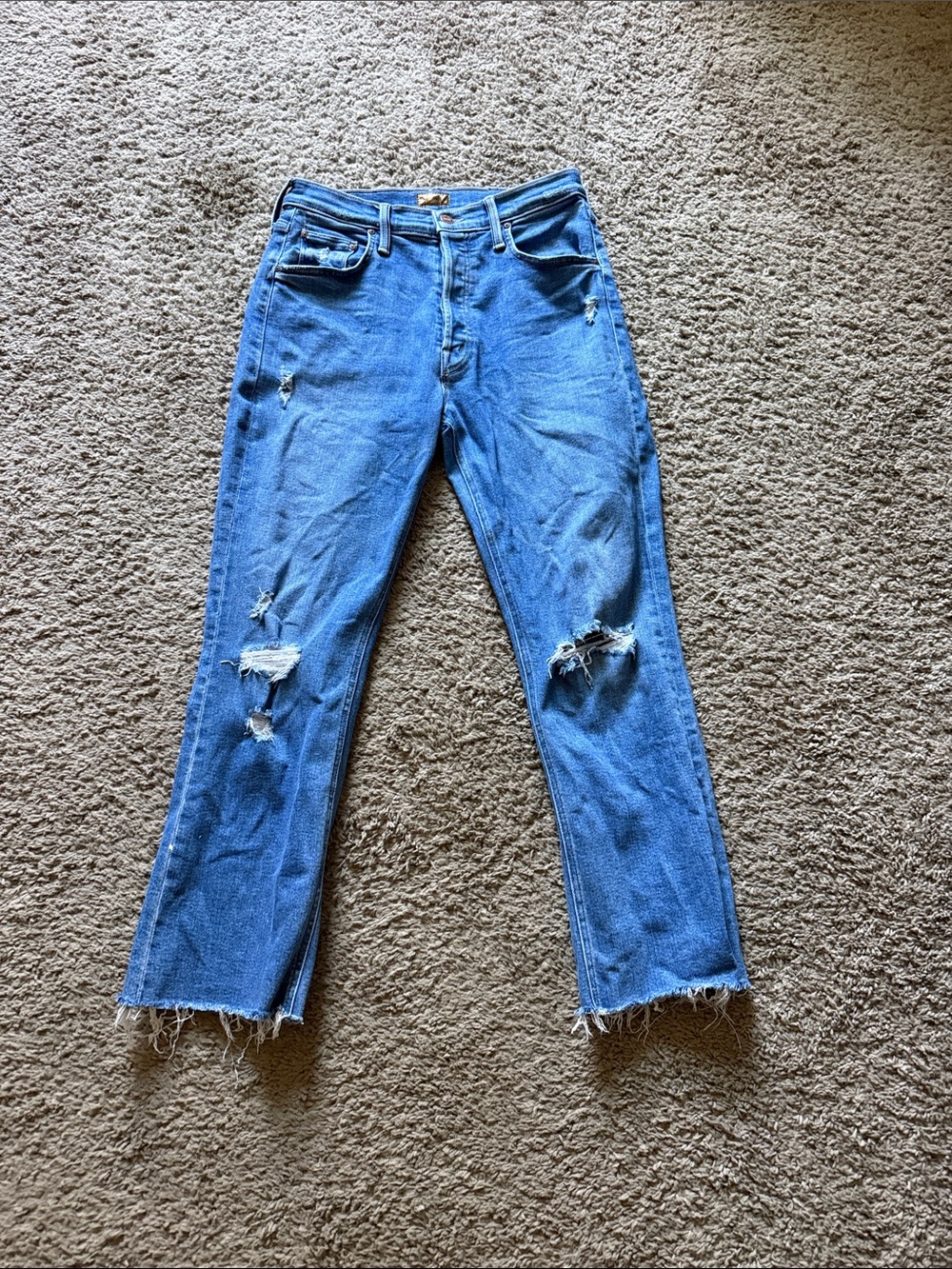 MOTHER The Tripper Ankle Fray Jeans in Blue